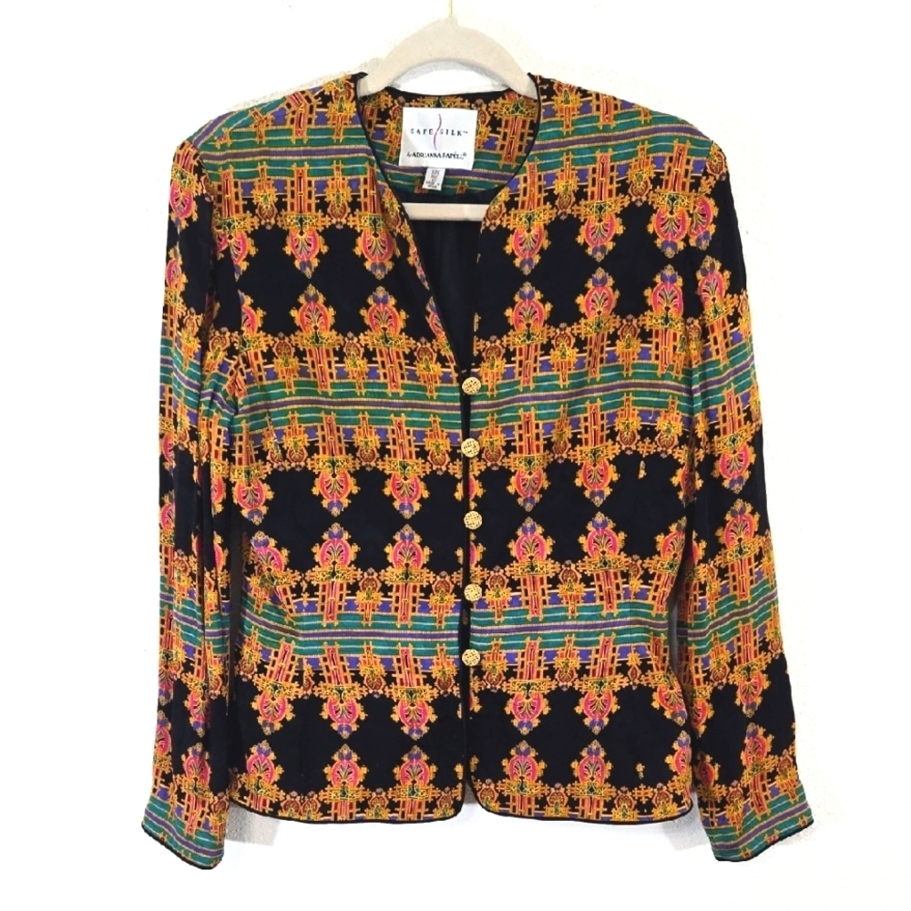 Safe Silk by Adrianna Papell 100% Silk Asian Inspired Blouse/Jacket, size 10